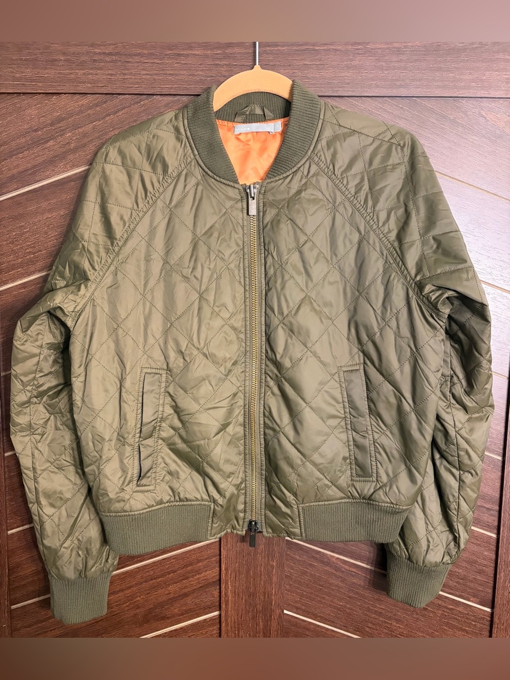 Vince olive green diamond quilted bomber jacket medium